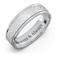 Men's Round Edge Wedding Band with Hammer Texture - 6mm