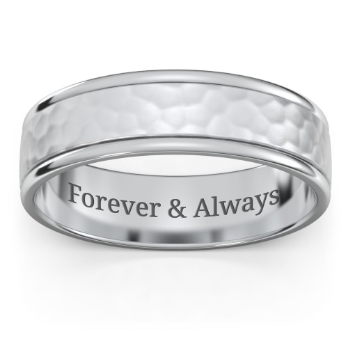 Men's Round Edge Wedding Band with Hammer Texture - 6mm