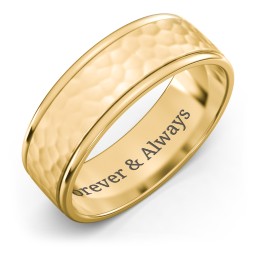 Men's Round Edge Wedding Band with Hammer Texture - 7mm in 10K Solid Yellow Gold
