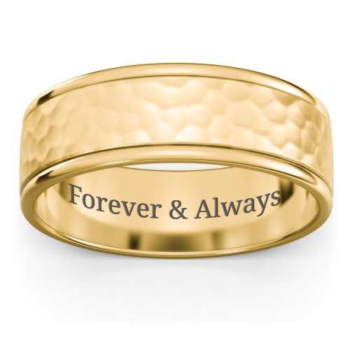 Men's Round Edge Wedding Band with Hammer Texture - 7mm – 10K Yellow Gold