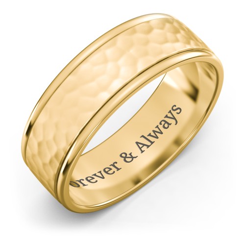 Men's Round Edge Wedding Band with Hammer Texture - 7mm – 10K Yellow Gold