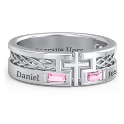 Men’s Cross Ring with East-West Baguette Gemstones