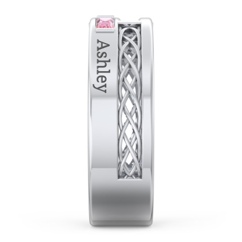 Men’s Cross Ring with East-West Baguette Gemstones – Sterling Silver with Pink Tourmaline