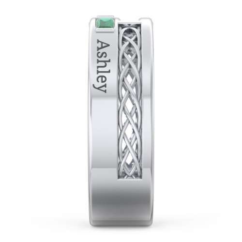 Men’s Cross Ring with East-West Baguette Gemstones – Sterling Silver with Emerald