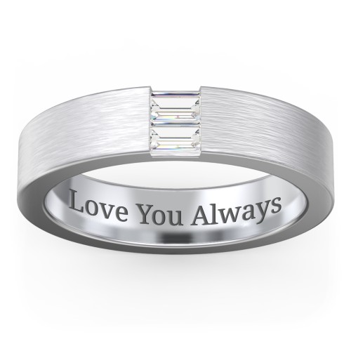 Men’s Baguette Gemstone Wedding Band – Sterling Silver with Cubic Zirconia