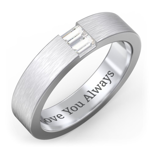 Men’s Baguette Gemstone Wedding Band – Sterling Silver with Cubic Zirconia
