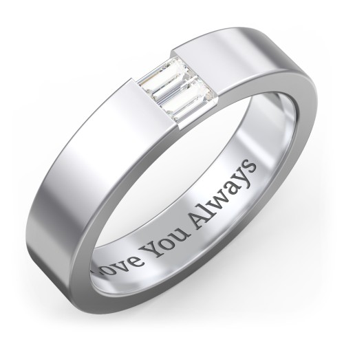 Men’s Baguette Gemstone Wedding Band – Sterling Silver with Cubic Zirconia