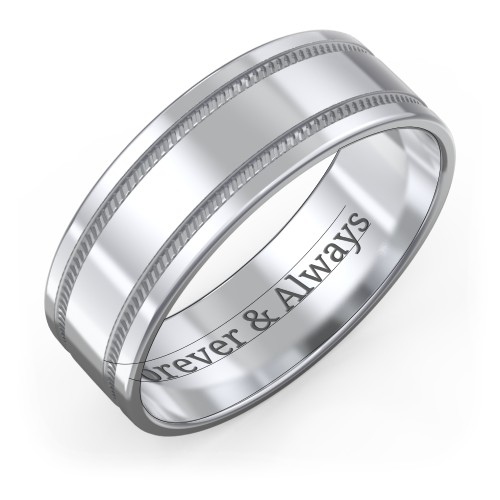 Men’s Wedding Band with Grooved Rope Texture – Sterling Silver