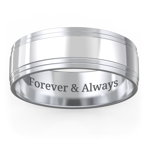 Men’s Wedding Band with Double Step Edge – Sterling Silver