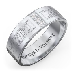 Men’s Celtic Trinity Knot Wedding Band with Accents in 925 Sterling Silver with White Premium Zirconia