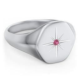 Men’s Star Set Hexagon Signet Ring