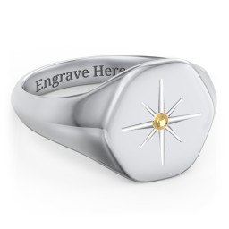 Men’s Star Set Hexagon Signet Ring in 925 Sterling Silver with Citrine
