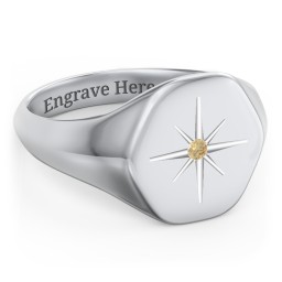 Men’s Star Set Hexagon Signet Ring in 925 Sterling Silver with Citrine