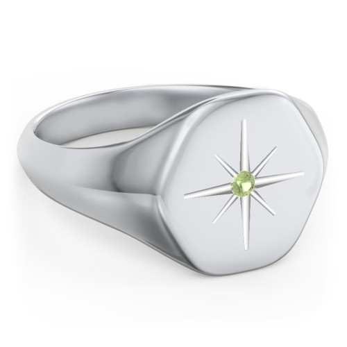 Men’s Star Set Hexagon Signet Ring – Sterling Silver with Peridot