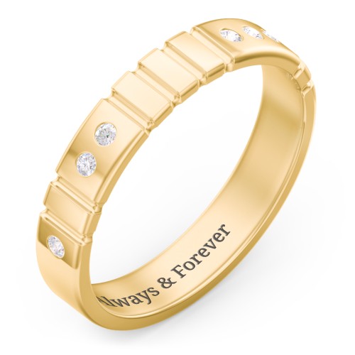 "Love" Morse Code Men’s Ring with Accents – 10K Yellow Gold with Diamond