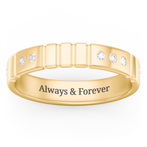 "Love" Morse Code Men’s Ring with Accents – 10K Yellow Gold with Diamond