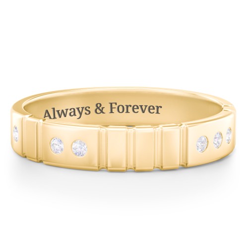 "Love" Morse Code Men’s Ring with Accents – 10K Yellow Gold with Diamond