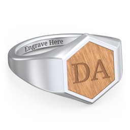 Men's Engravable Wood Hexagon Signet Ring - Cherry