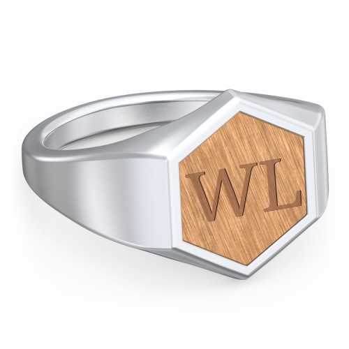 Men's Engravable Wood Hexagon Signet Ring - Cherry