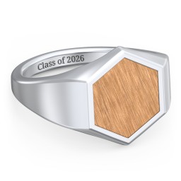 Men's Engravable Wood Hexagon Signet Ring - Cherry in 925 Sterling Silver