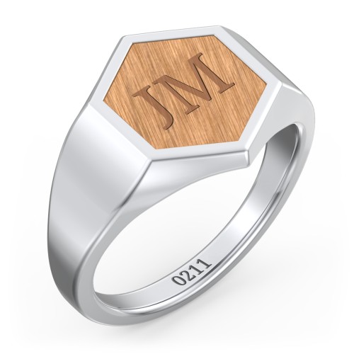 Men's Engravable Wood Hexagon Signet Ring - Cherry – Sterling Silver