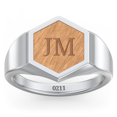 Men's Engravable Wood Hexagon Signet Ring - Cherry – Sterling Silver