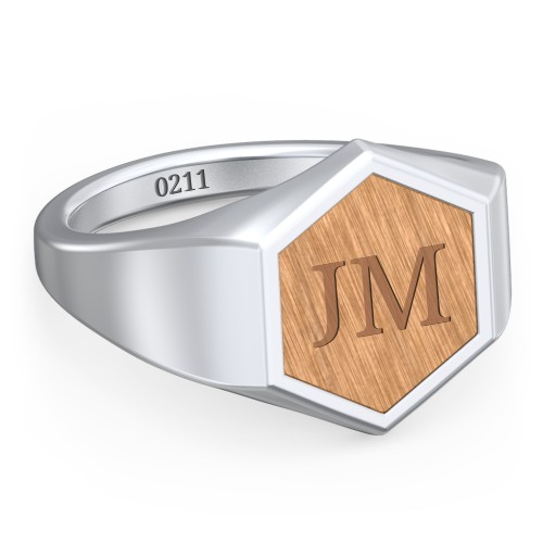 Men's Engravable Wood Hexagon Signet Ring - Cherry – Sterling Silver