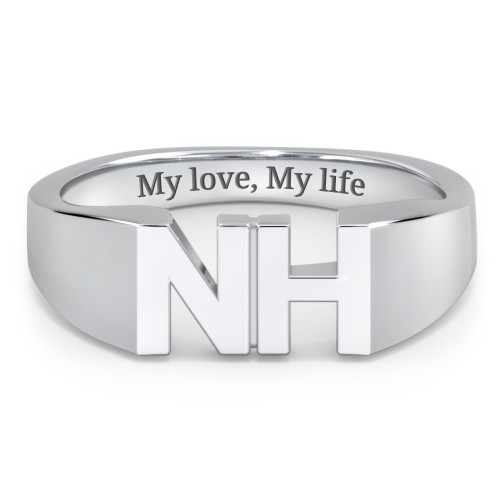 Men's Double Initial Signet Ring – Sterling Silver