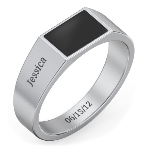 Men’s Engravable Cold Enamel Signet Ring – Sterling Silver
