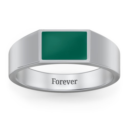 Men’s Engravable Cold Enamel Signet Ring – Sterling Silver