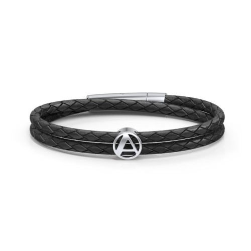 Men’s Leather Sterling Silver Round "A" Initial Bracelet – Sterling Silver