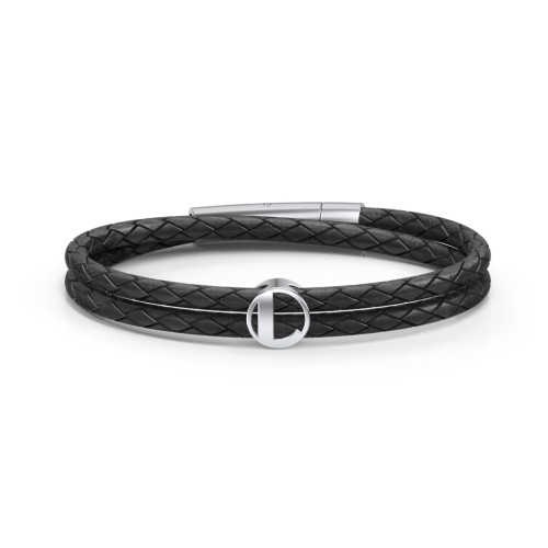 Men’s Leather Sterling Silver Round "L" Initial Bracelet – Sterling Silver