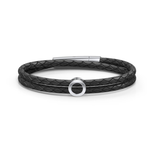 Men’s Leather Sterling Silver Round "O" Initial Bracelet – Sterling Silver