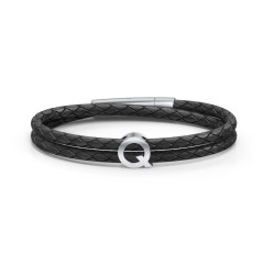 Men’s Leather Sterling Silver Round "Q" Initial Bracelet – Sterling Silver