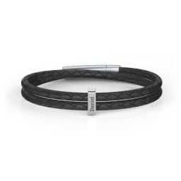 Men’s Engravable Sterling Silver Vertical Bar Leather Bracelet