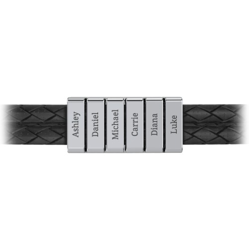 Men’s Engravable Sterling Silver Vertical 6-Bar Leather Bracelet