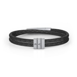 Men’s Engravable Vertical Bar and Leather Fraternity Bracelet in 925 Sterling Silver
