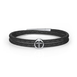 Men’s Leather Sterling Silver Cross Bracelet in 925 Sterling Silver