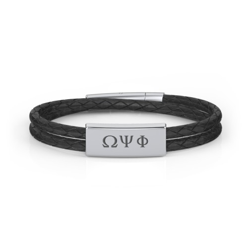 Men’s Leather Sterling Silver Engravable Bar Fraternity Bracelet – Sterling Silver