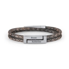 Men’s Antique Brown Leather Sterling Silver Engravable Rectangle Bracelet – Sterling Silver