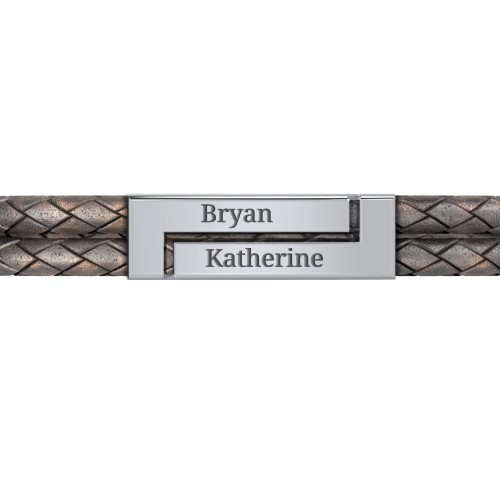 Men’s Antique Brown Leather Sterling Silver Engravable Rectangle Bracelet – Sterling Silver
