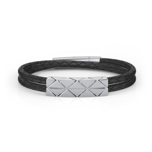 Men’s Leather Sterling Silver Bracelet With Pyramid Pattern