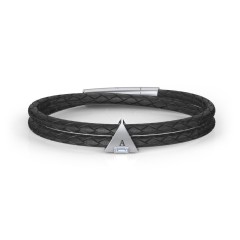 Men’s Leather Sterling Silver Engravable Gemstone Triangle Bracelet – Sterling Silver with Aquamarine