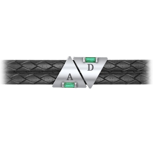 Men’s Leather Sterling Silver 2 Engravable Gemstone Triangle Bracelet – Sterling Silver with Emerald