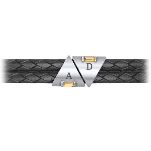Men’s Leather Sterling Silver 2 Engravable Gemstone Triangle Bracelet – Sterling Silver with Citrine