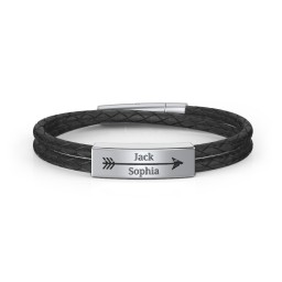 Men’s Leather Sterling Silver Engravable Arrow Bracelet in 925 Sterling Silver