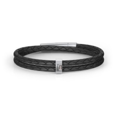 Men’s Leather Sterling Silver Vertical Bar Bracelet with Gemstones – Sterling Silver with Citrine