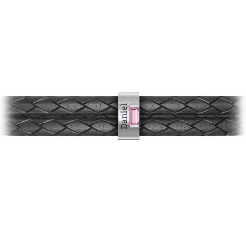Men’s Leather Sterling Silver Vertical Bar Bracelet with Gemstones – Sterling Silver with Pink Tourmaline