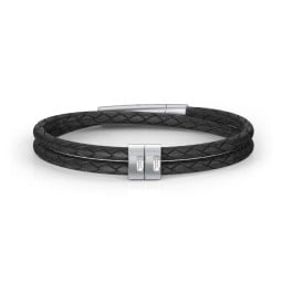 Men’s Leather Sterling Silver 2 Vertical Bar Bracelet with Gemstones