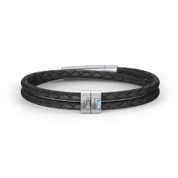 Men’s Leather Sterling Silver 2 Vertical Bar Bracelet with Gemstones